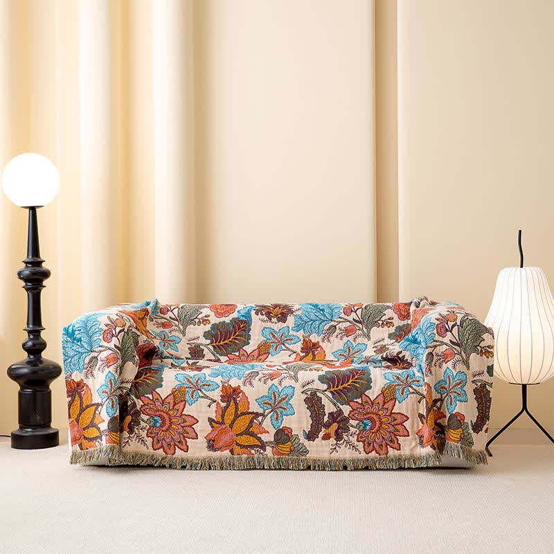 Tropical Leaf Floral Tassel Cotton Quilt - image 1