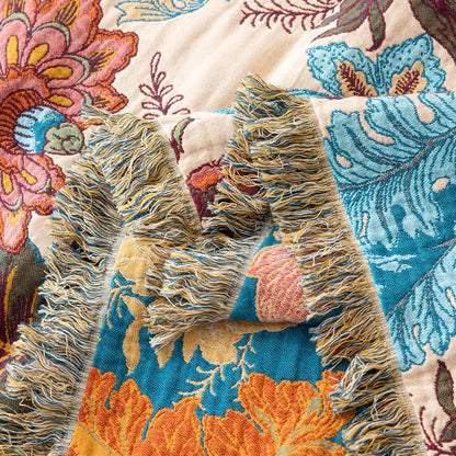 Tropical Leaf Floral Tassel Cotton Quilt - image 4