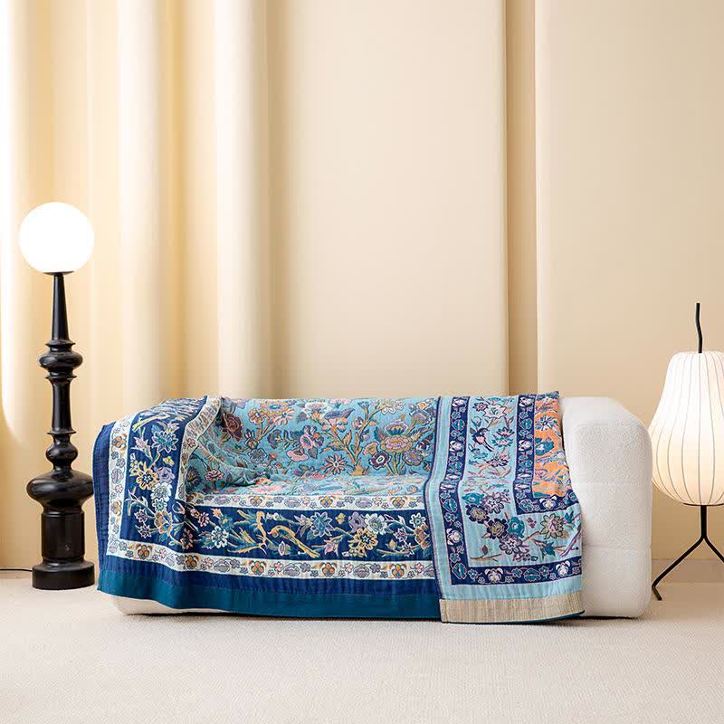 Blue Floral Cotton Gauze Quilt - image 3