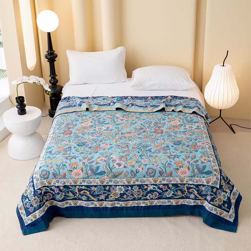 Blue Floral Cotton Gauze Quilt - Queen - image 0