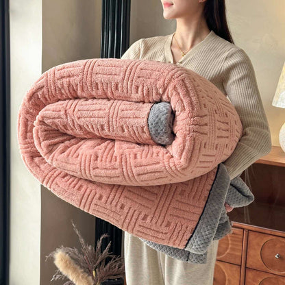 Geometric Embossed Contrast Trim Plush Blanket - Pink - Queen - image 10