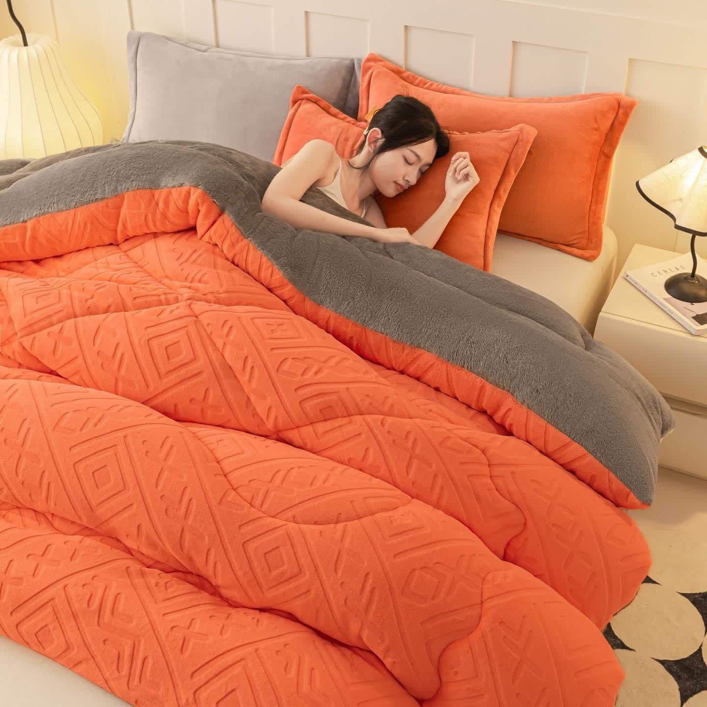 Geometric Pattern Embossed Sherpa Plush Blanket - image 1