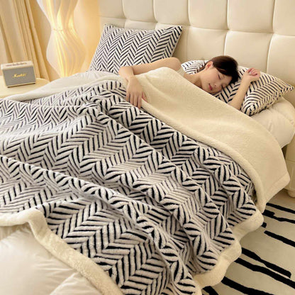 Modern Striped Jacquard Throw Blanket - Black - 2PCS Pillowcases - 19" x 29" - image 0