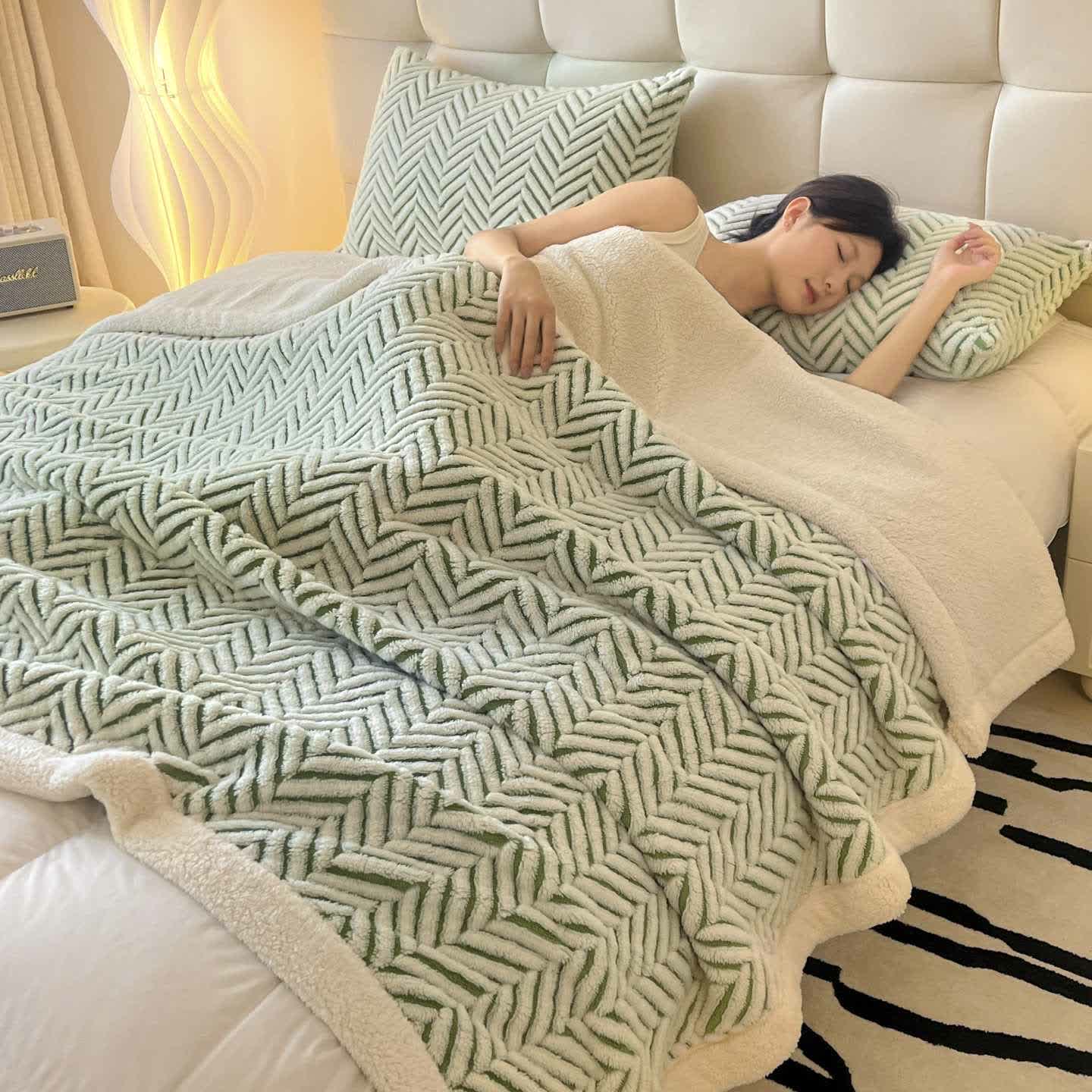Modern Striped Jacquard Throw Blanket - Green - 2PCS Pillowcases - 19" x 29" - image 18