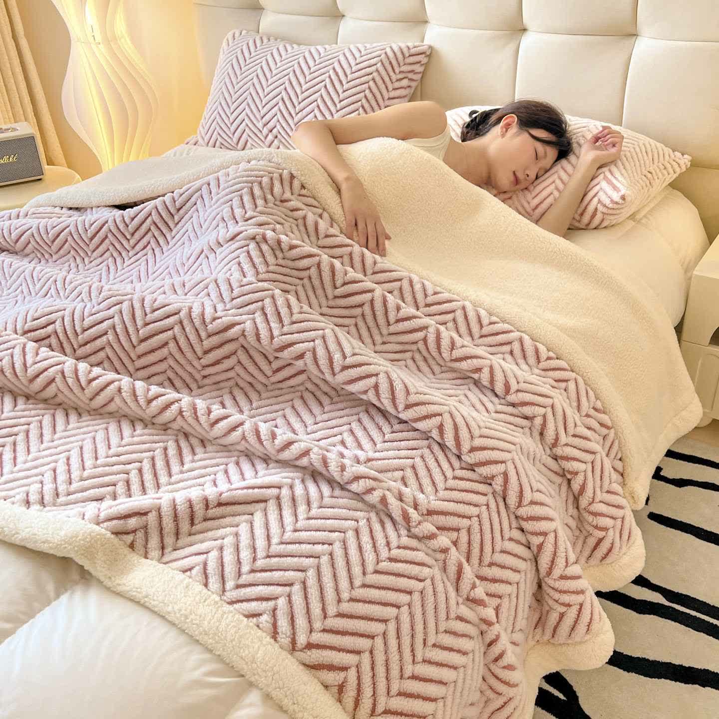 Modern Striped Jacquard Throw Blanket - Pink - 2PCS Pillowcases - 19" x 29" - image 10