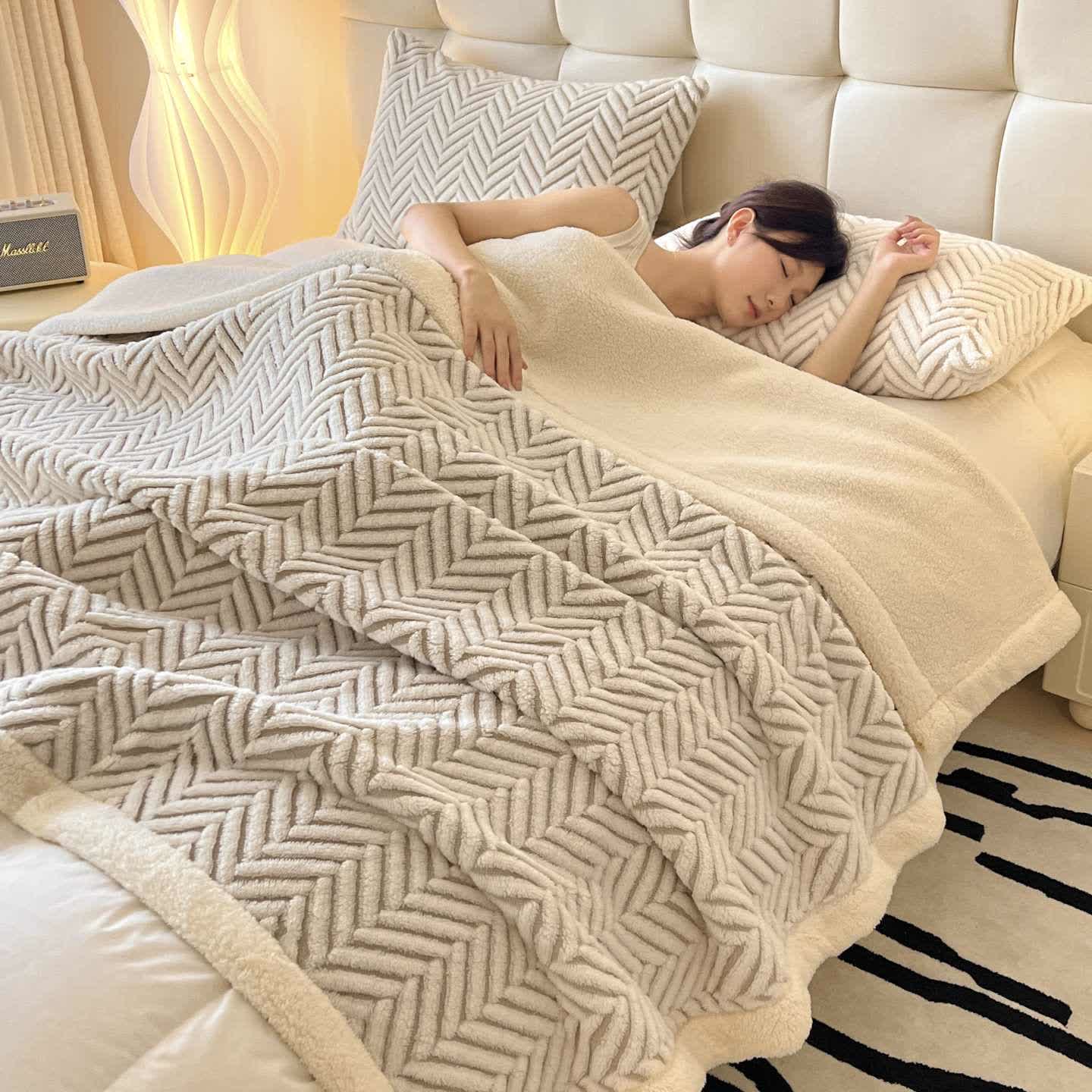Modern Striped Jacquard Throw Blanket - Beige - 2PCS Pillowcases - 19" x 29" - image 12