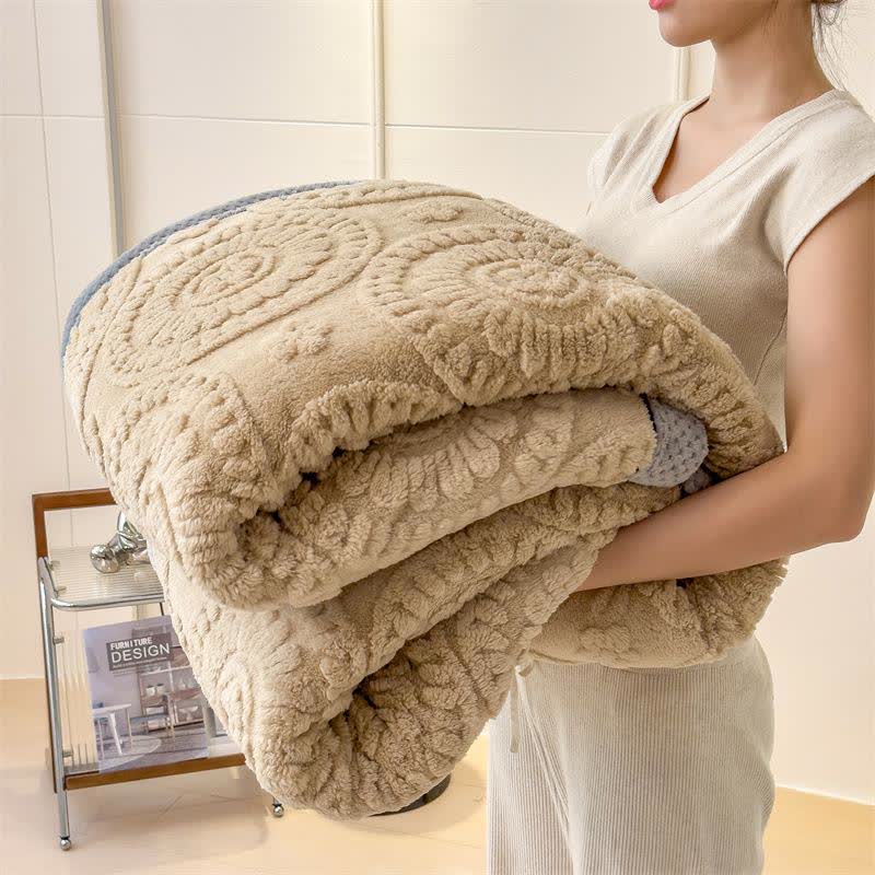 Circle Floral Embossed Plush Throw Blanket - Camel - 2PCS Pillowcases - 19" x29" - image 1