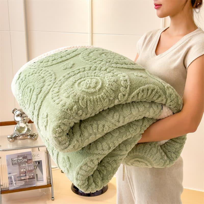 Circle Floral Embossed Plush Throw Blanket - Green - 2PCS Pillowcases - 19" x29" - image 11