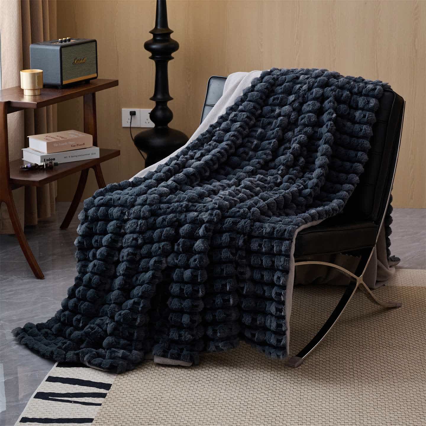 Modern Luxurious Fleece Throw Blanket - Dark Grey - Queen - image 12