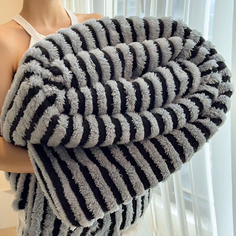 Timeless Style Striped Jacquard Blanket - Black & Blue - Queen - image 15