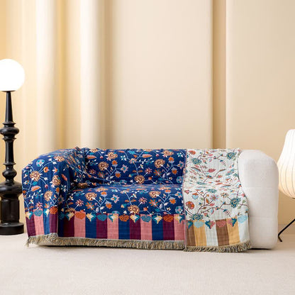 Rustic Blue Floral Cotton Gauze Quilt - image 1