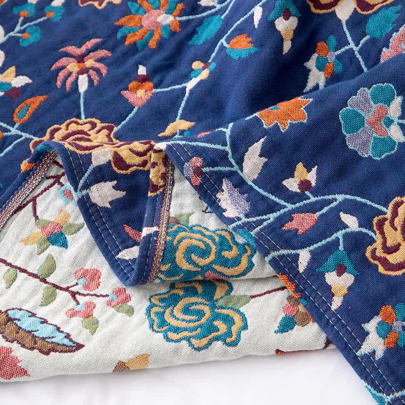 Rustic Blue Floral Cotton Gauze Quilt - image 2