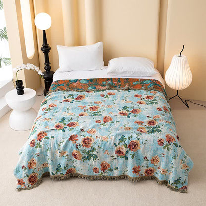 Painterly Rose Tassel Cotton Gauze Quilt - Queen - image 0