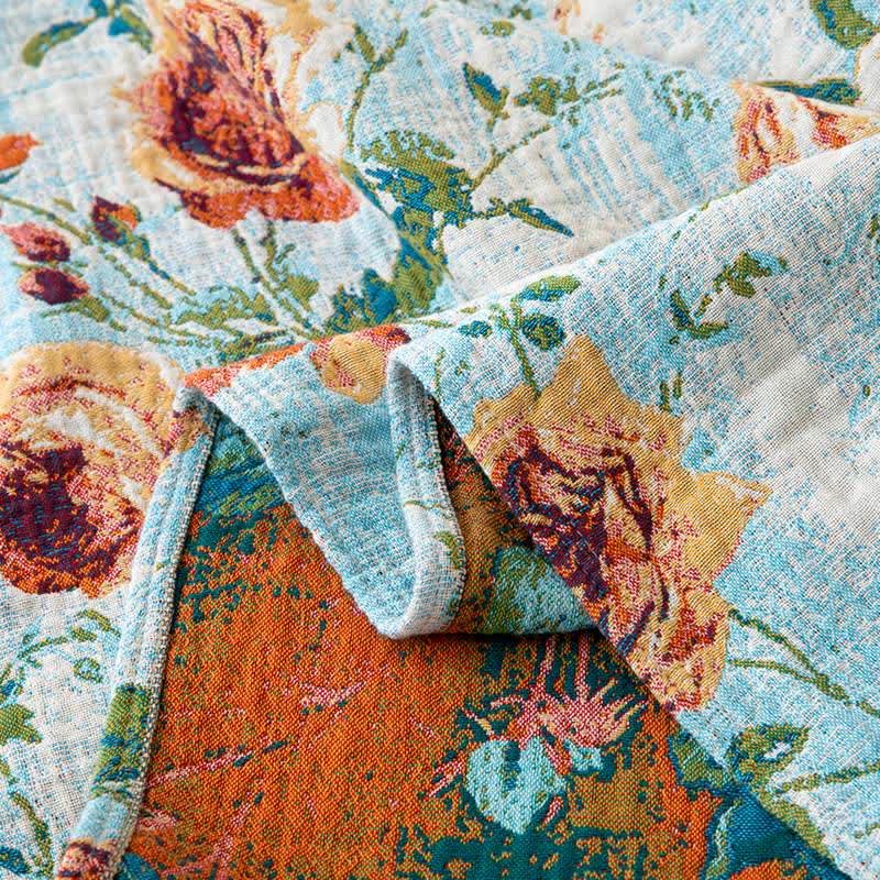 Painterly Rose Tassel Cotton Gauze Quilt - image 2