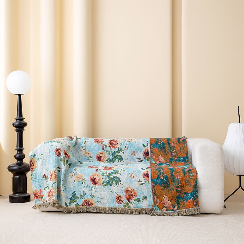 Painterly Rose Tassel Cotton Gauze Quilt - image 1