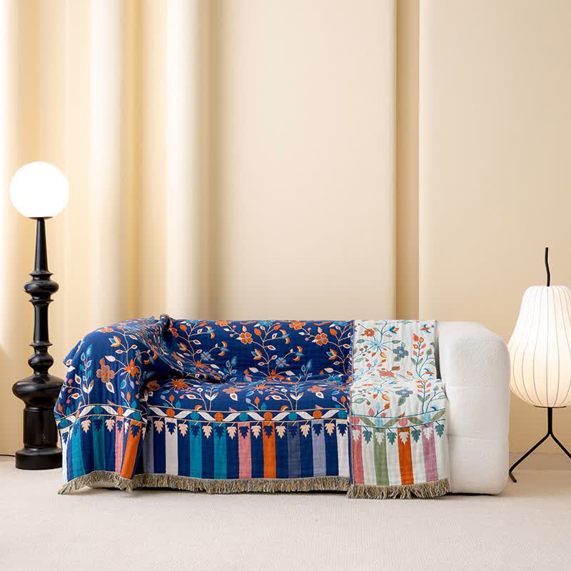 Vintage Floral Cotton Tassel Reversible Quilt - image 1