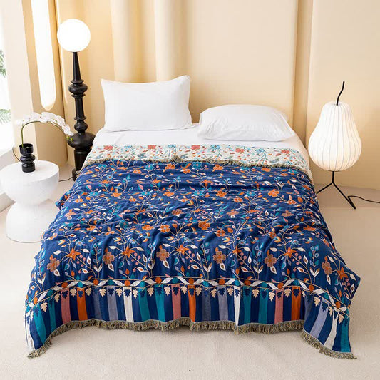 Vintage Floral Cotton Tassel Reversible Quilt - Queen - image 0