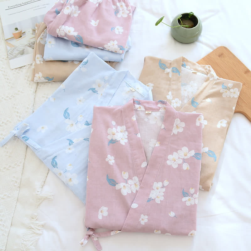 Cotton Gauze V-neck Floral Pajama Set - image 0