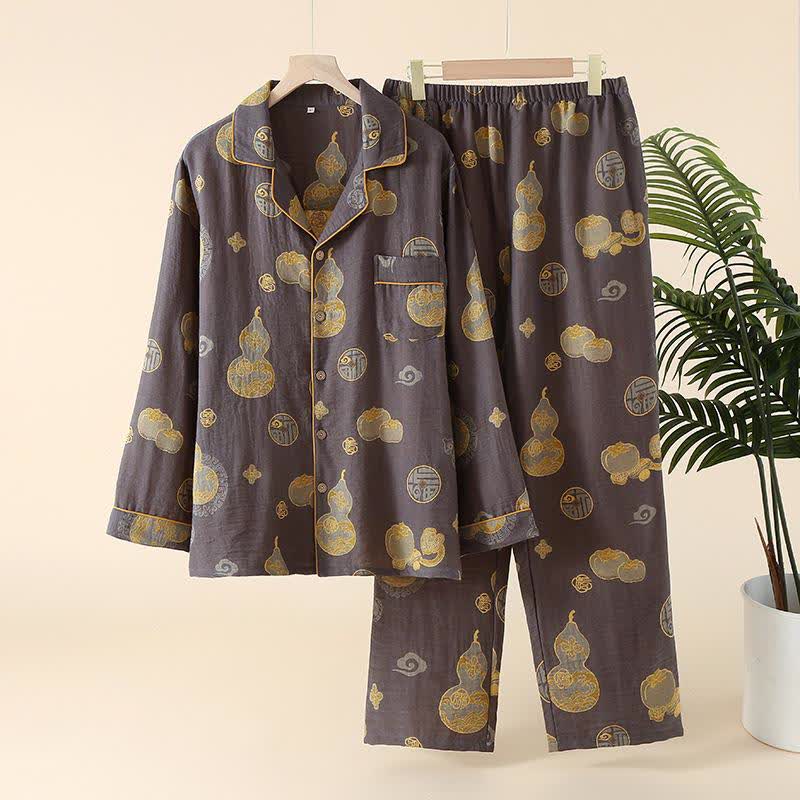Auspicious Gourd Persimmon Cotton Loungewear Set - Men: Grey - XXL - image 1