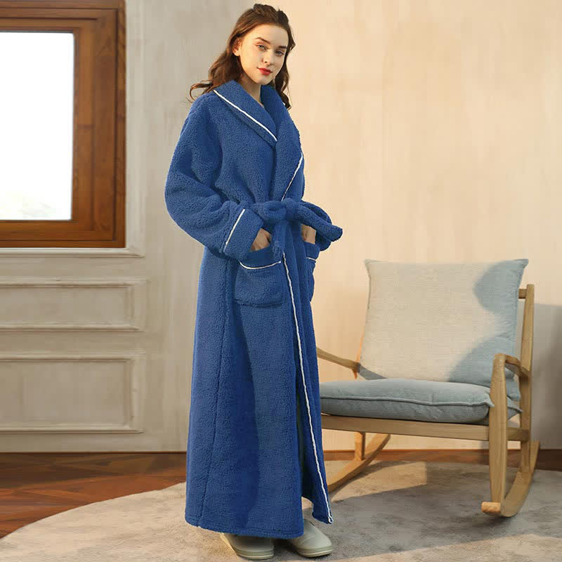 Ownkoti Comfy Fleece Pajama Long Bathrobe - Navy - Women: XL - image 7
