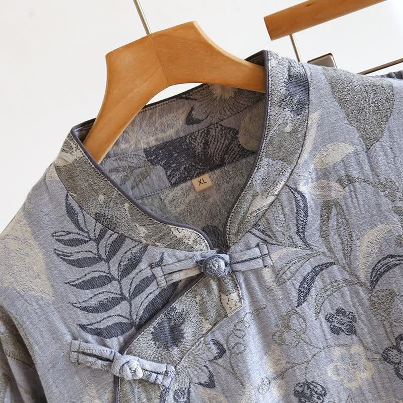 Oriental-Inspired Floral Cotton Gauze Pajama Set - image 1