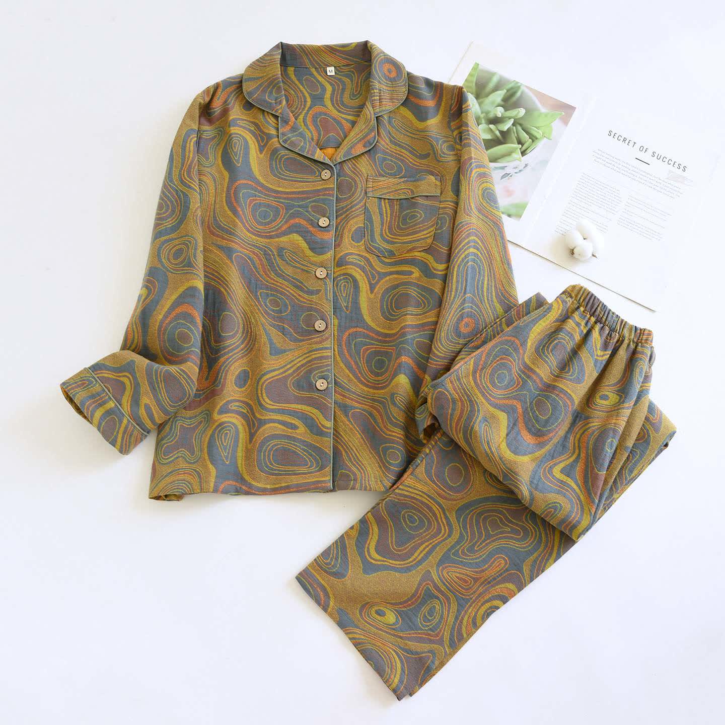Artistic abstract Cotton Pajama Set - Green - XL - image 12