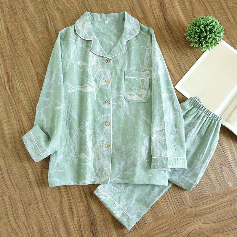 Bamboo Leaf Inspired Cotton Pajama Set - Green - XXL - image 4