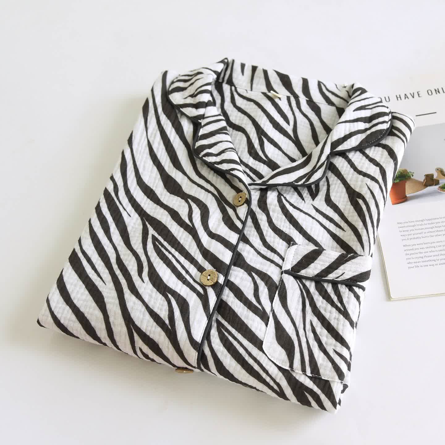 Modern Zebra-striped Cotton Gauze Pajama Set - image 3