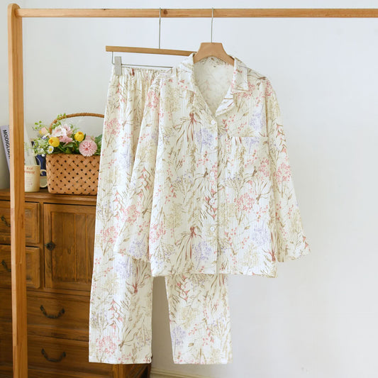 Muted Floral Cotton Gauze Pajama Set - XL - image 0