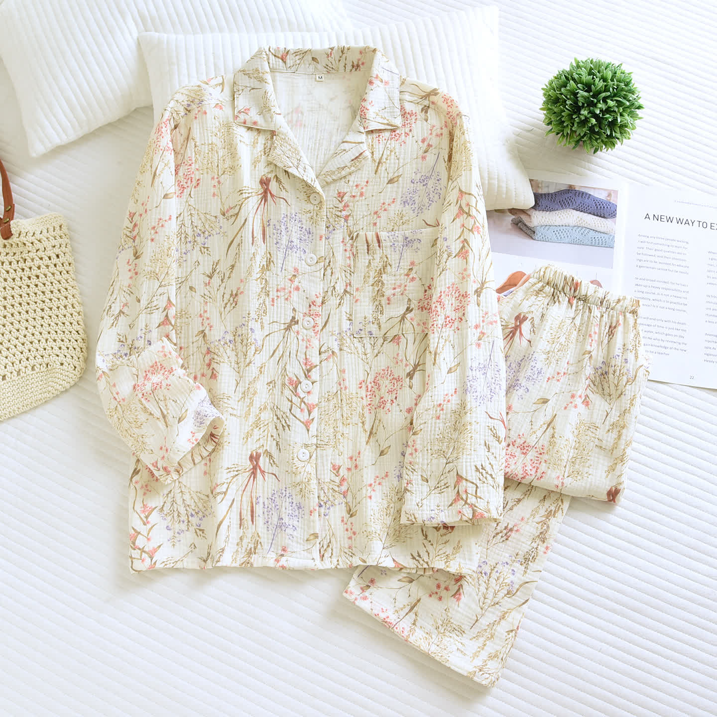 Muted Floral Cotton Gauze Pajama Set - image 3