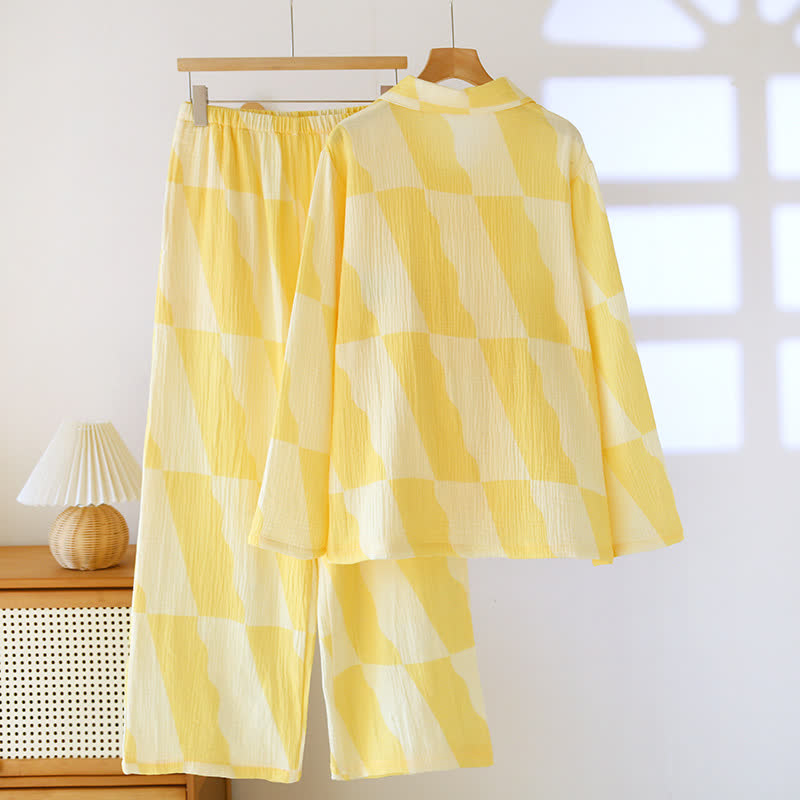 Cat Pocket Plaid Cotton Pajama Set - image 1