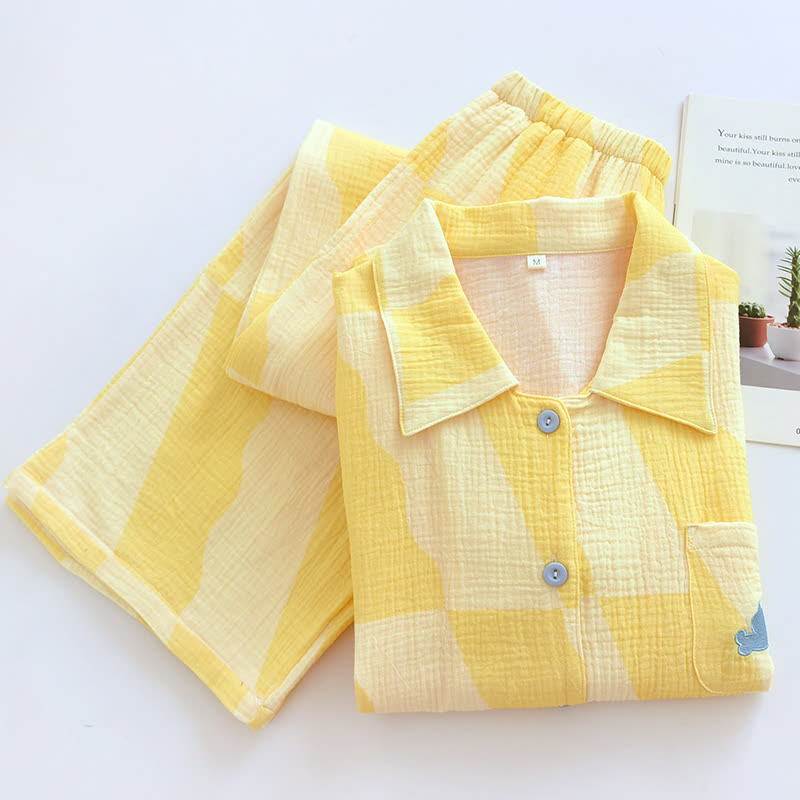 Cat Pocket Plaid Cotton Pajama Set - image 3