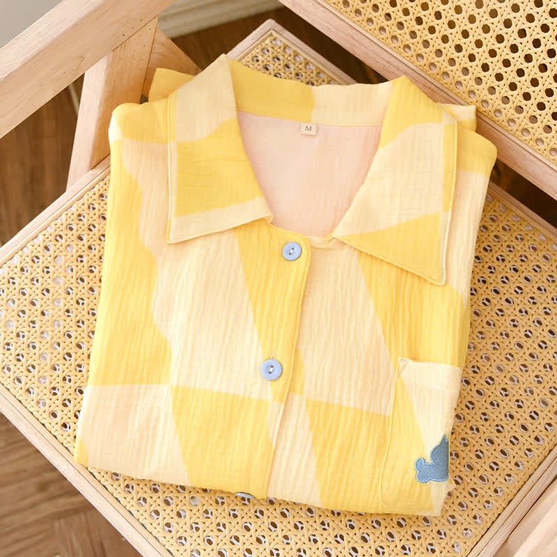 Cat Pocket Plaid Cotton Pajama Set - image 4