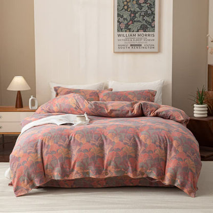 Natural Ginkgo Leaf Cotton Bedding Set (4PCS)  - Pink - King - image 4