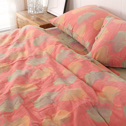 Ginkgo Leaf Cotton Reversible Bedding Set(4PCS) - Pink - Bedding Set - Queen - image 6