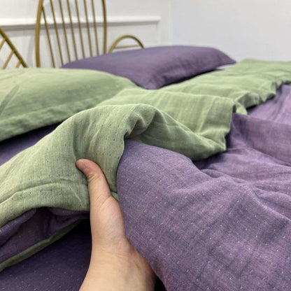 Minimalist Reversible Cotton Gauze Bedding - Purple & Green - Bedding Set - King - image 4