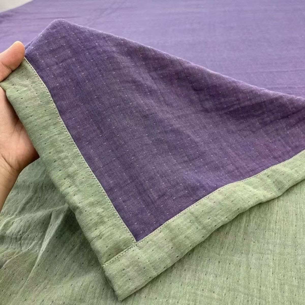 Minimalist Reversible Cotton Gauze Bedding - Purple & Green - Bed Sheet - King - image 5