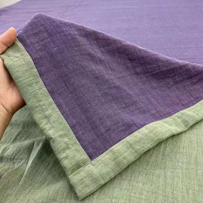 Minimalist Reversible Cotton Gauze Bedding - Purple & Green - Bed Sheet - King - image 5