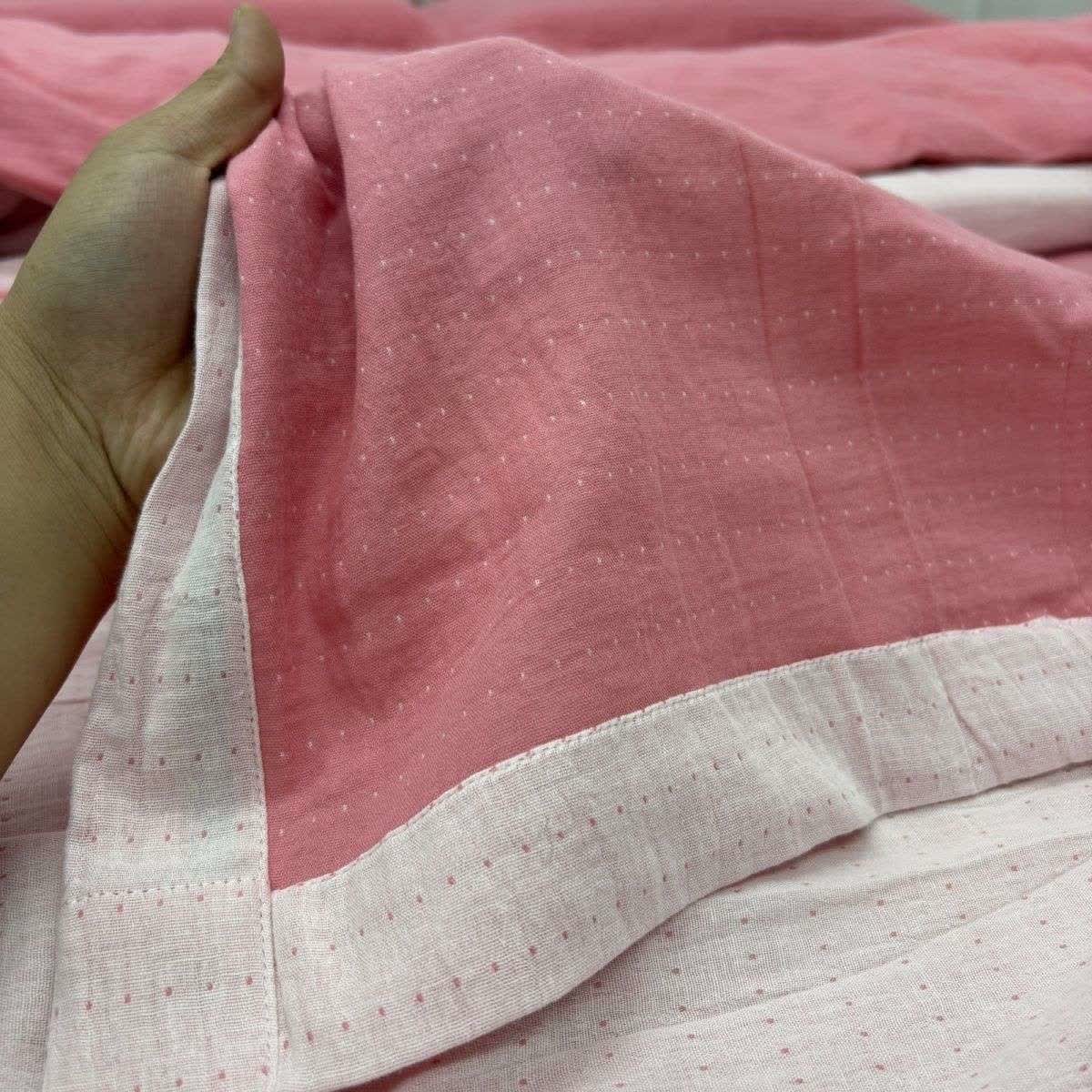 Minimalist Reversible Cotton Gauze Bedding - Pink & White - Bed Sheet - King - image 9