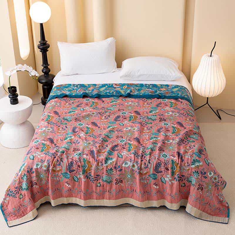 Elegant Floral Cotton Gauze Reversible Quilt - image 1