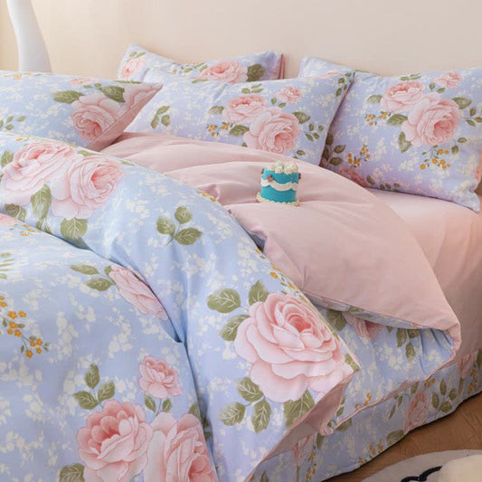 Elegant Pink Rose Cotton Bedding Set(4PCS) - King - image 0