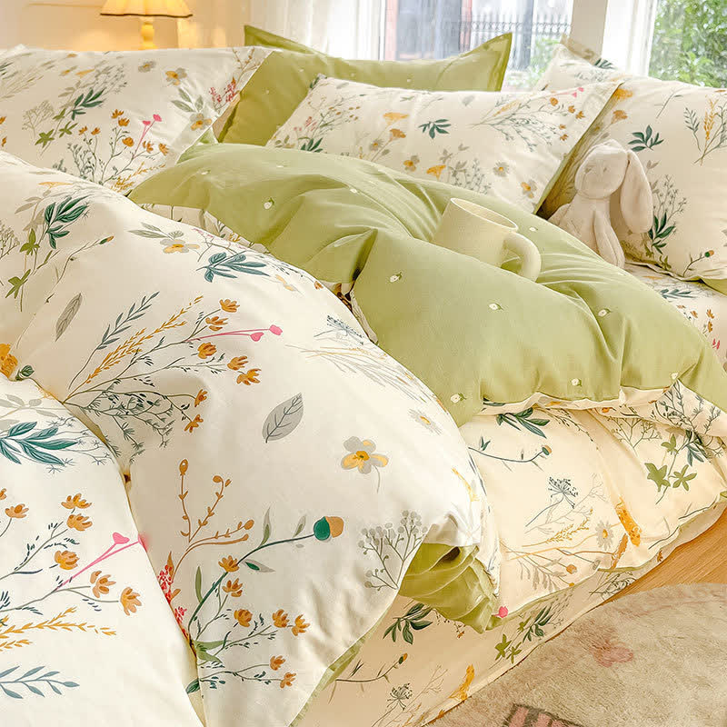 Delicate Leafy Print Cotton Bedding Set - Bedding Set - King - image 0