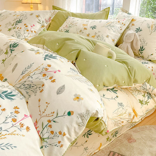 Delicate Leafy Print Cotton Bedding Set - Bedding Set - King - image 0