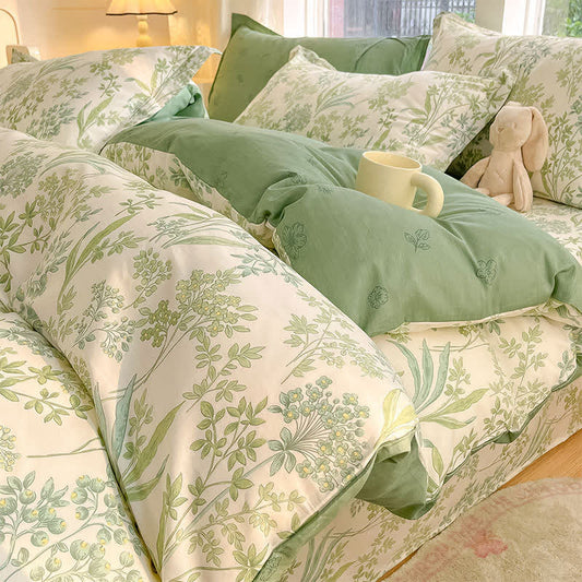 Organic Botanical Leaf Cotton Bedding Set(4PCS) - Fitted Sheet Style Bedding Set - Queen - image 0