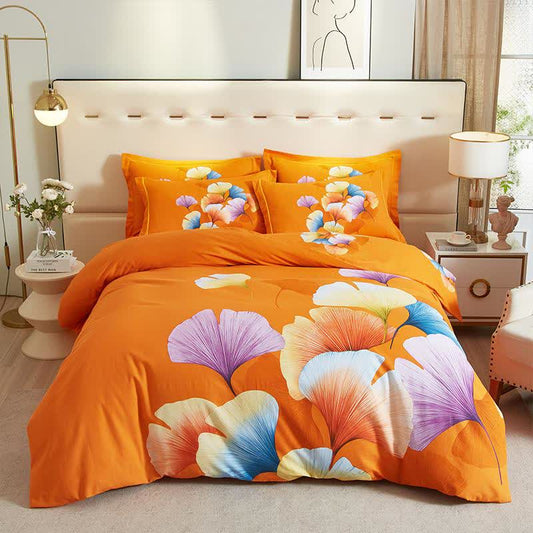 Orange Ginkgo Leaf Brushed Cotton Bedding(4PCS) - King - image 0