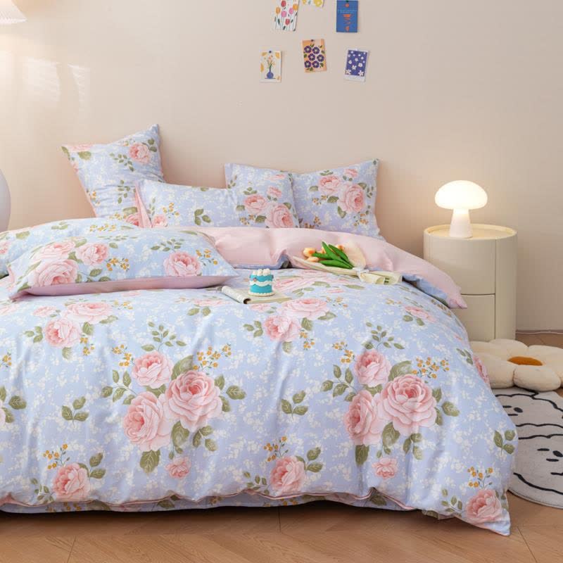Elegant Pink Rose Cotton Bedding Set(4PCS) - image 1