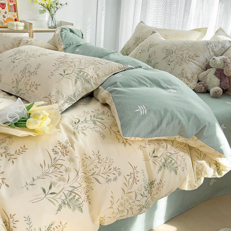 Botanical Leaf Print Cotton Bedding Set - image 5