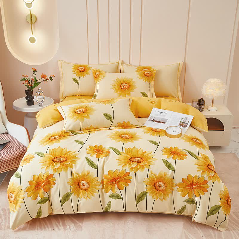 Brushed Cotton Sunflower Reversible Bedding Set(4PCS) - image 2