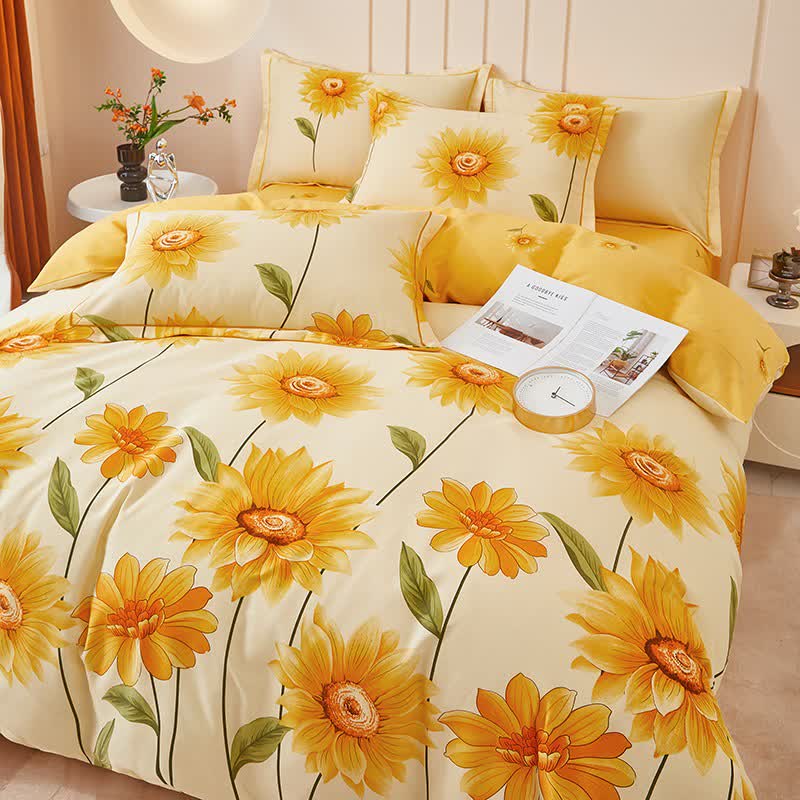 Brushed Cotton Sunflower Reversible Bedding Set(4PCS) - image 4