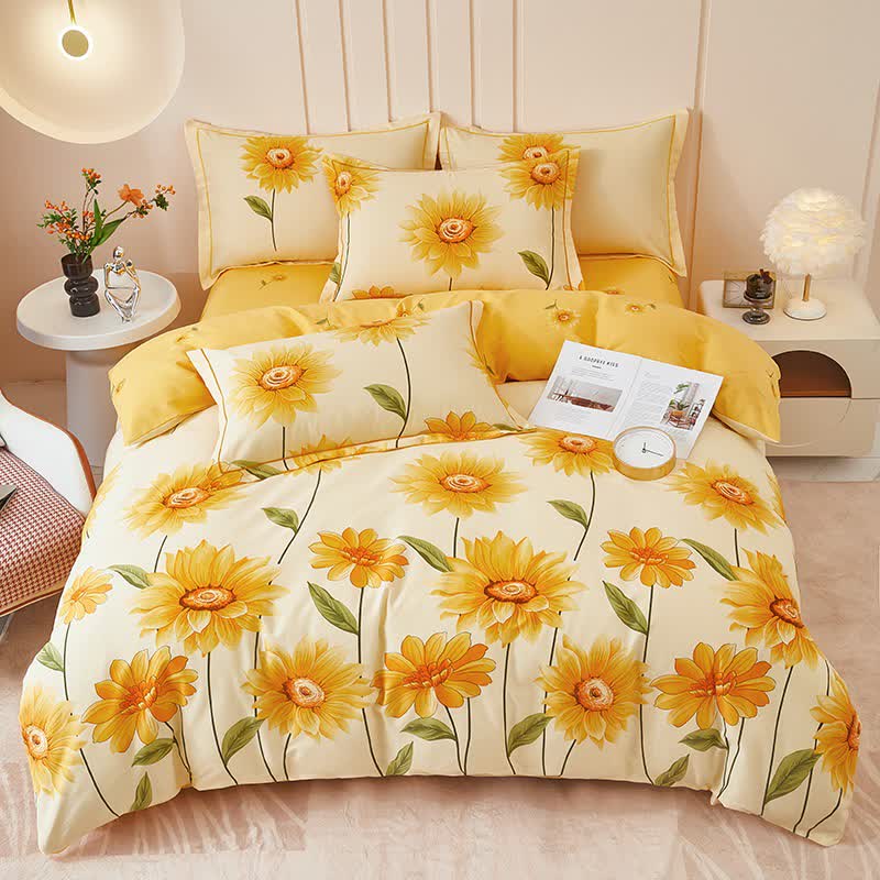 Brushed Cotton Sunflower Reversible Bedding Set(4PCS) - image 1